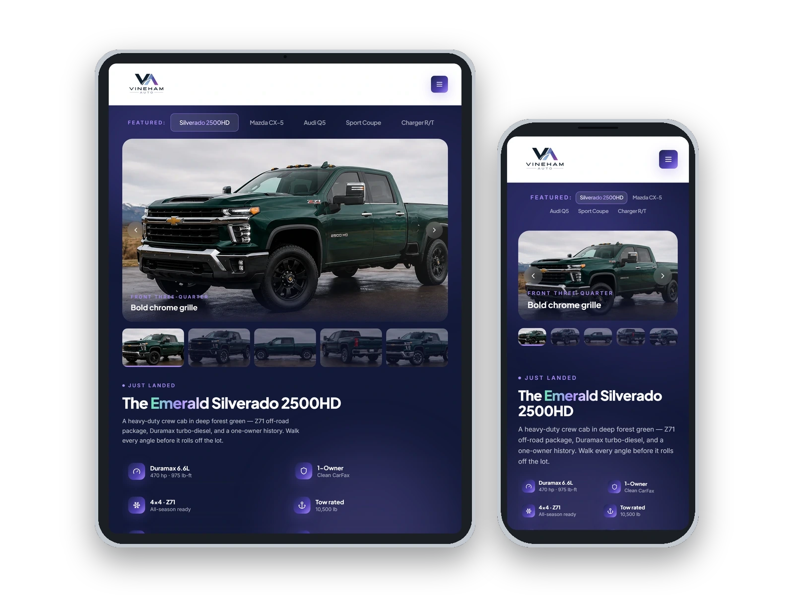 Vineham Auto on tablet and mobile